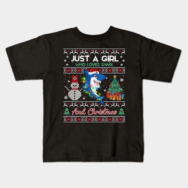 Just a girl who loves Shark and christmas Kids T-Shirt by TeeAaron